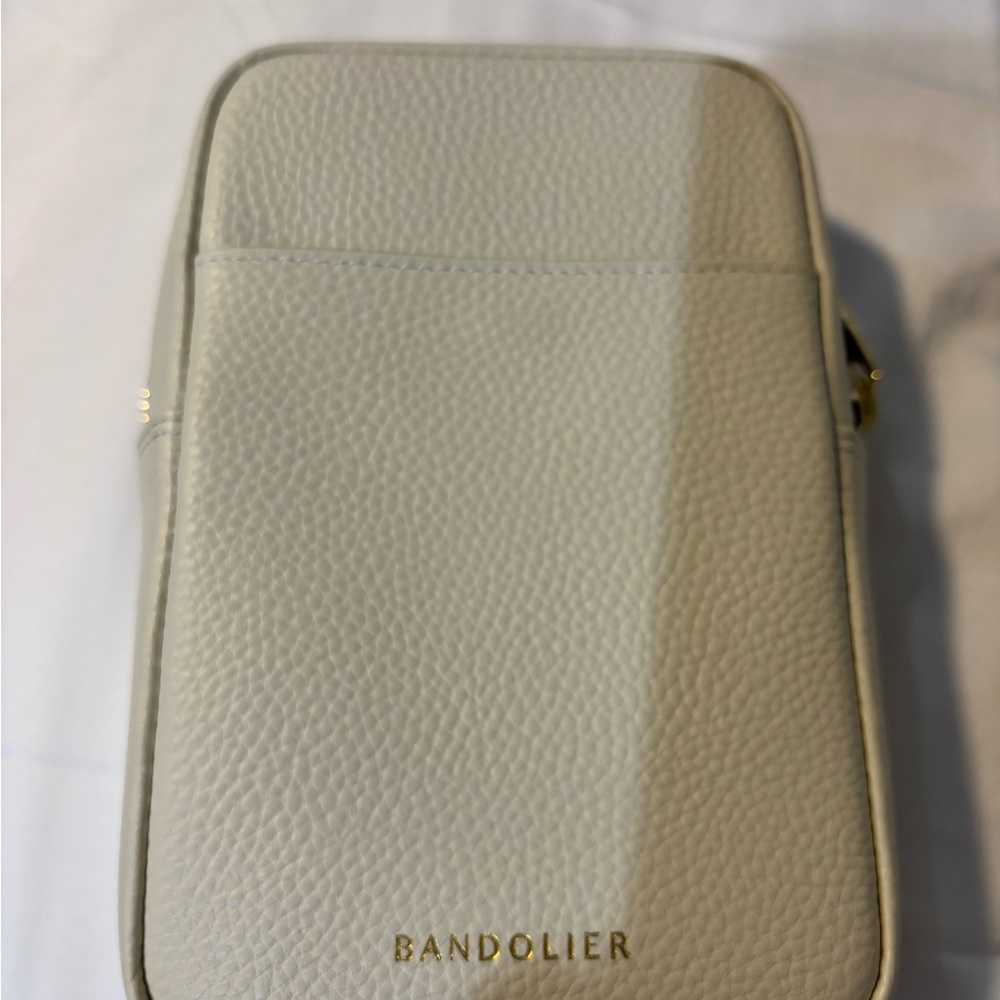 Bandolier Cream Pebbled Leather Crossbody Bag with Gold Hardware - Picture 2 of 4